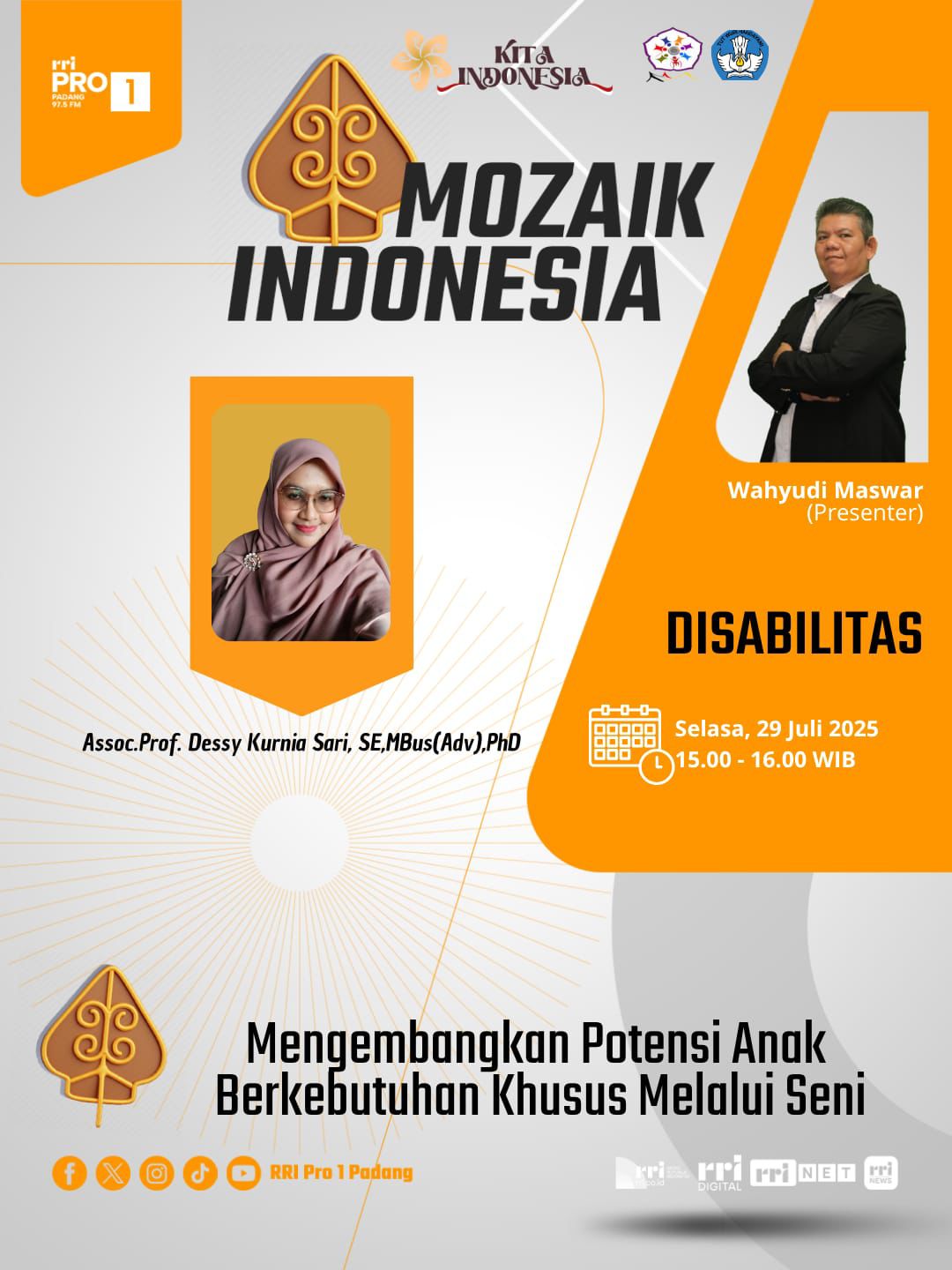 Founder Karajo Elok, Associate Professor Dessy Kurnia Sari, Dorong Pengembangan Potensi Anak Berkebutuhan Khusus melalui Edukasi Publik di RRI Padang
